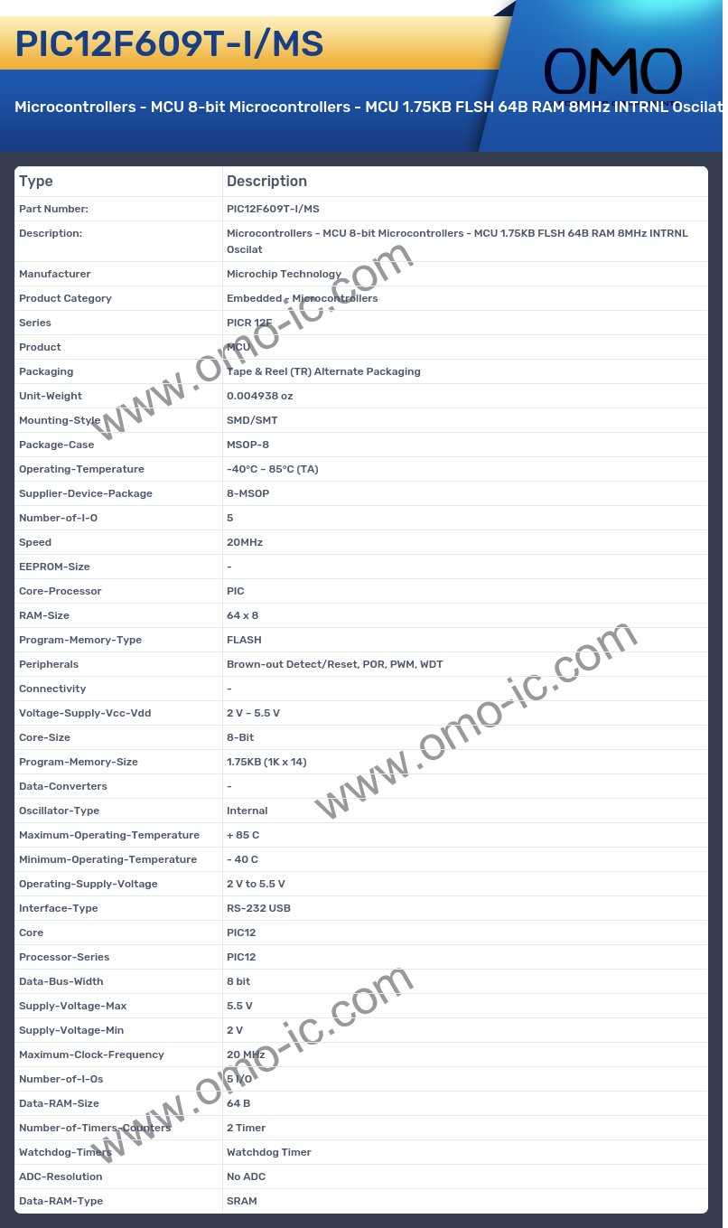 PIC12F609T-I/MS